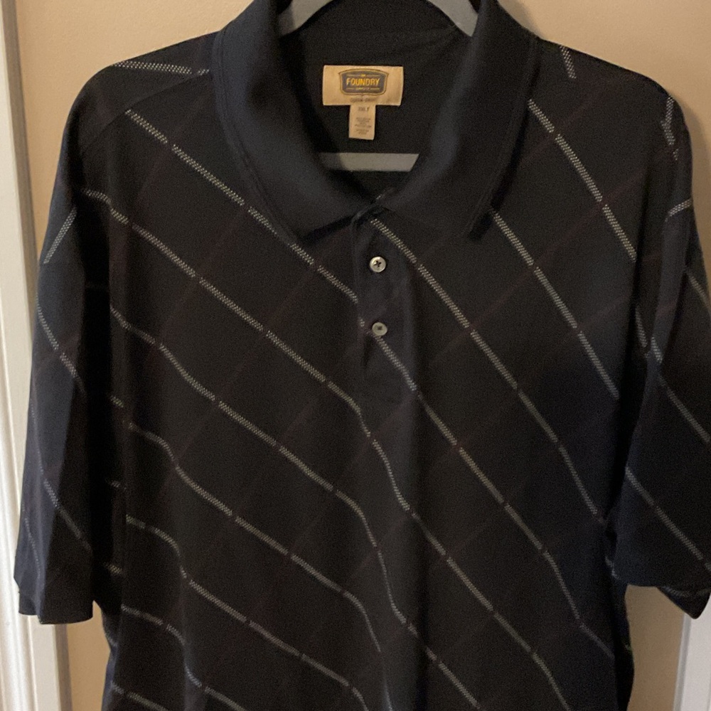 The Foundry Supply Co. Dark Polo with Subtle Stripes - Picture 2 of 4